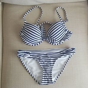 Xhiliration navy and white bikini